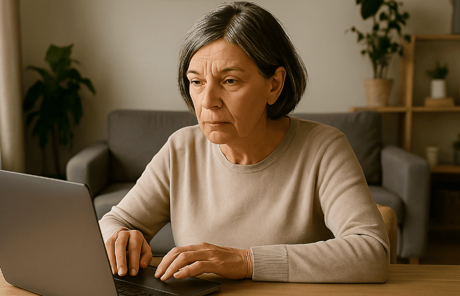 femme envoyant un mail de réclamation à DKV depuis son ordinateur portable