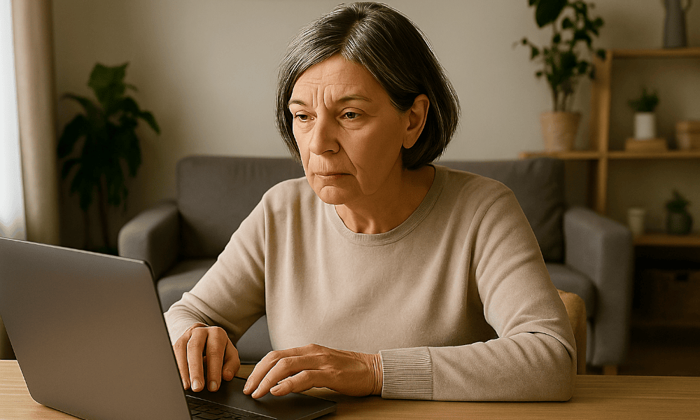 femme envoyant un mail de réclamation à DKV depuis son ordinateur portable