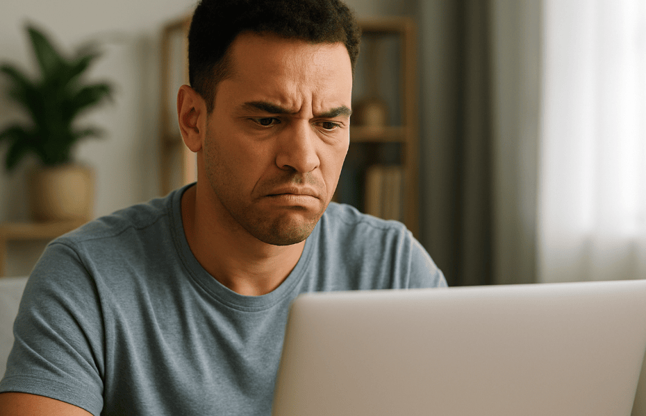 homme faisant une réclamation à un service client depuis son ordinateur portable