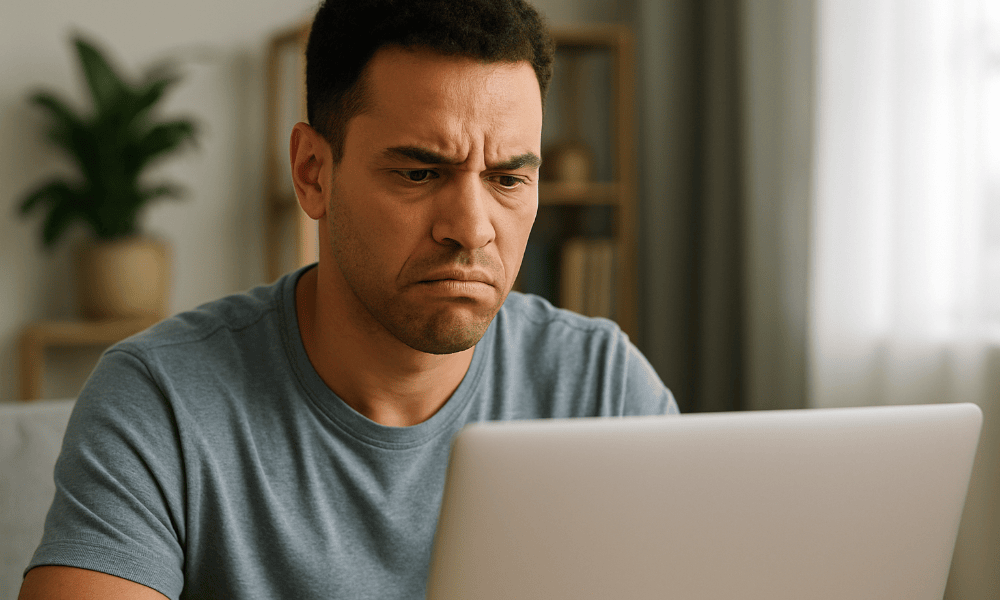 homme faisant une réclamation à un service client depuis son ordinateur portable