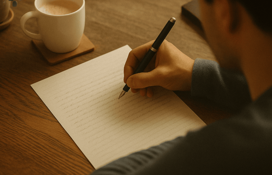 homme en train de rédiger une lettre de réclamation à un SAV