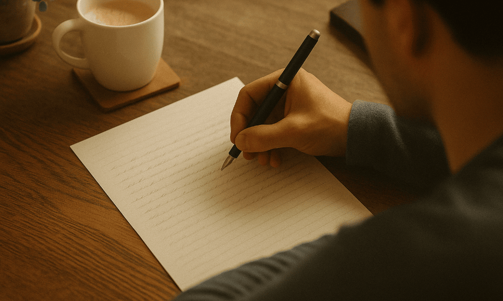 homme en train de rédiger une lettre de réclamation à un SAV
