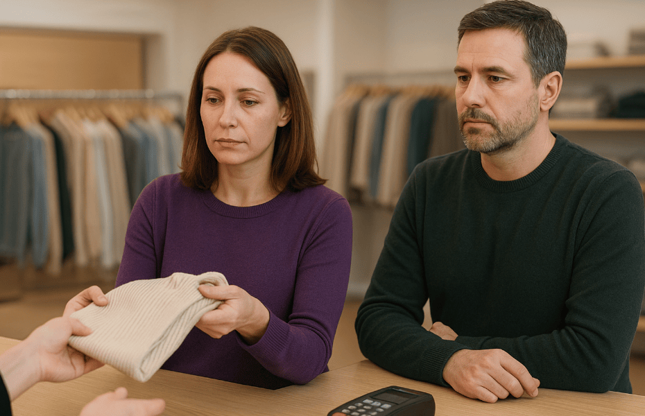 couple se rétractant suite à un achat de vêtements