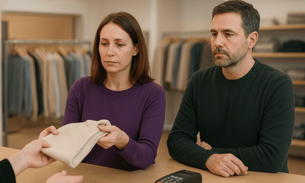 couple se rétractant suite à un achat de vêtements