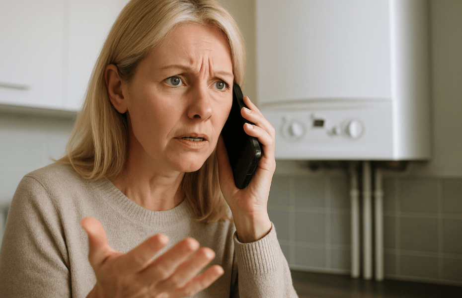 femme en train de faire une réclamation à son fournisseur d'énergie par téléphone