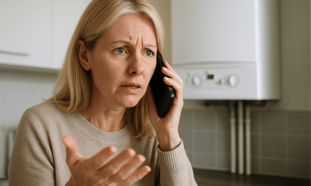 femme en train de faire une réclamation à son fournisseur d'énergie par téléphone