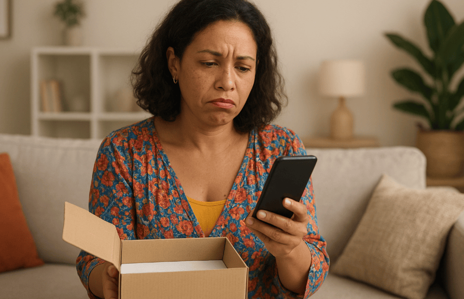femme ayant l'air déçu d'un smartphone livré par Back Market