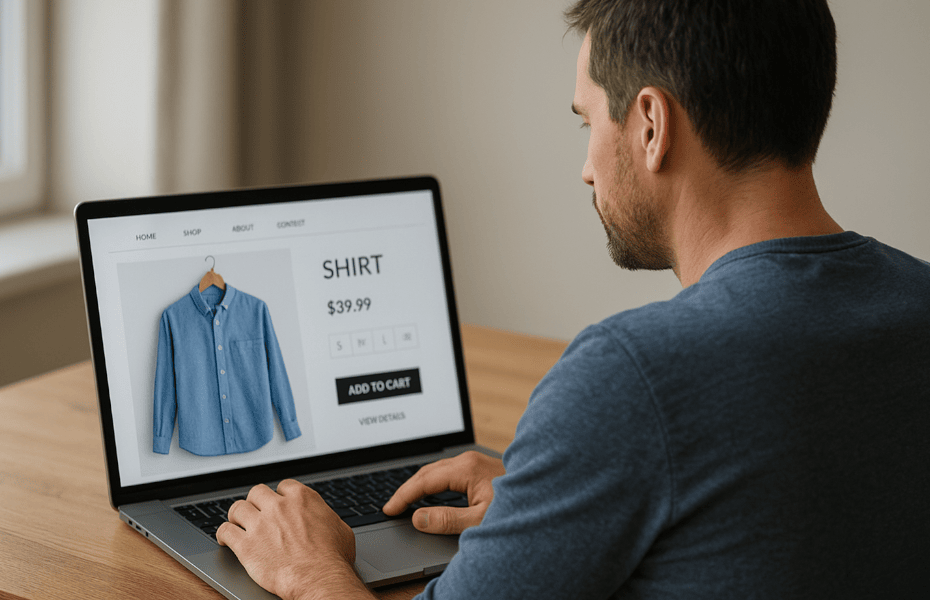 homme commandant une chemise sur le site de Blancheporte