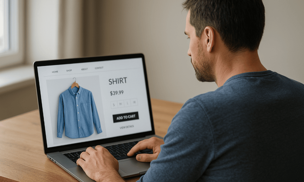 homme commandant une chemise sur le site de Blancheporte