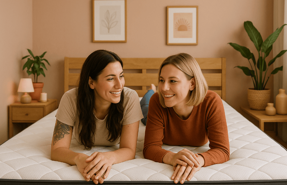 deux femmes allongées sur un matelas Bultex pour le tester