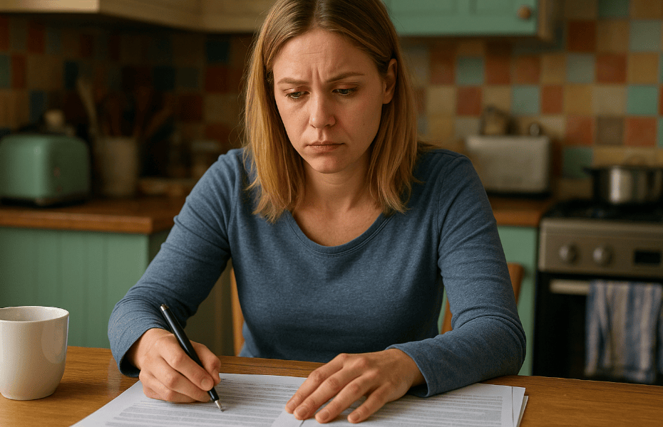 femme remplissant des documents pour une réclamation à la CARAC