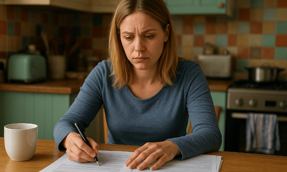 femme remplissant des documents pour une réclamation à la CARAC