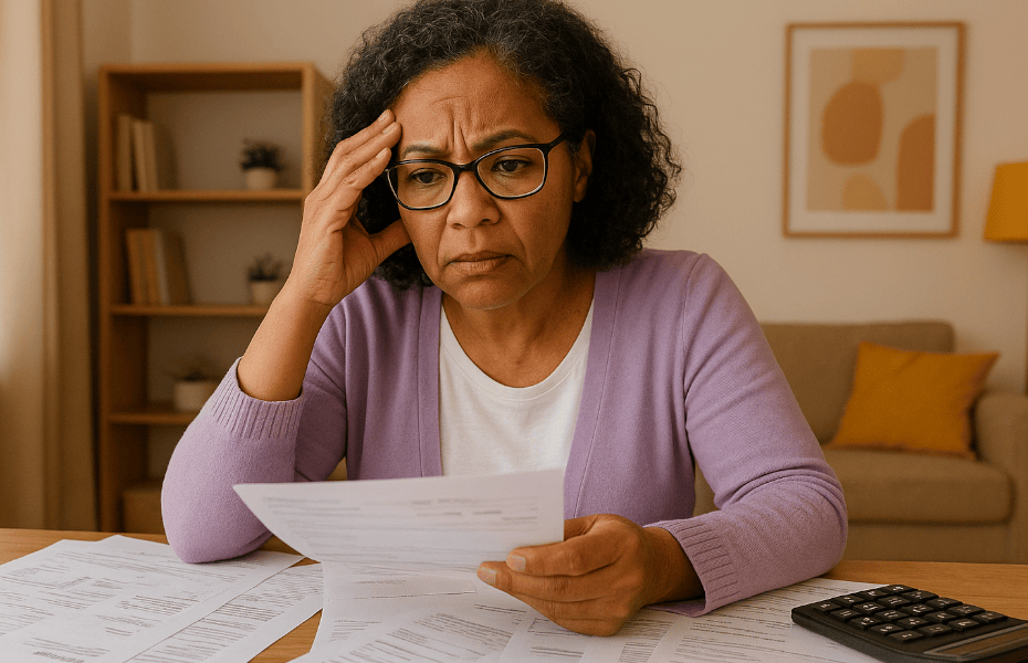 femme relisant des documents de DHB Bank en amont d'une réclamation