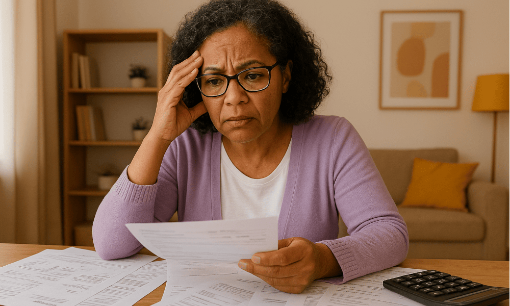 femme relisant des documents de DHB Bank en amont d'une réclamation