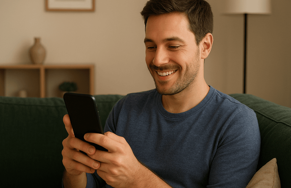 homme en train d'utiliser l'application Fruitz sur son smartphone