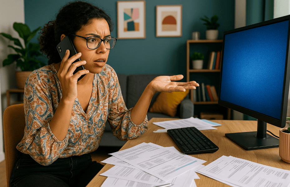femme au téléphone avec son opérateur télécom pour signaler un problème technique