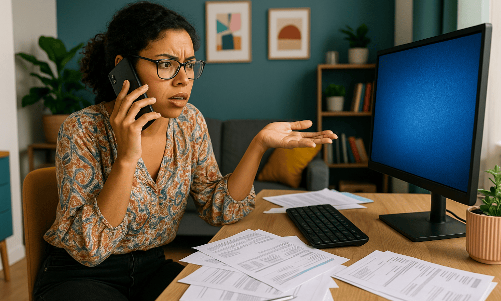 femme au téléphone avec son opérateur télécom pour signaler un problème technique