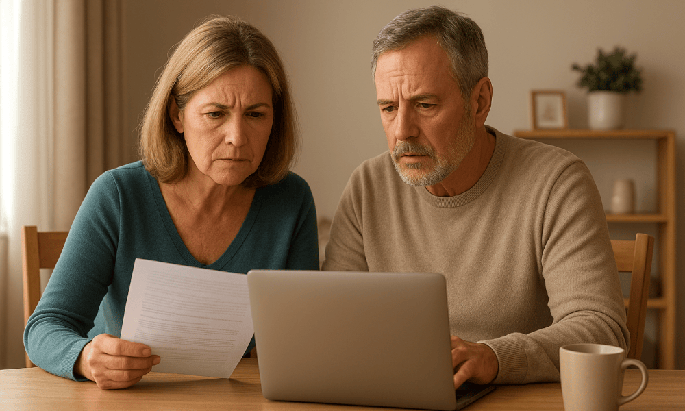 couple envoyant un mail de réclamation à Clarins depuis un ordinateur portable
