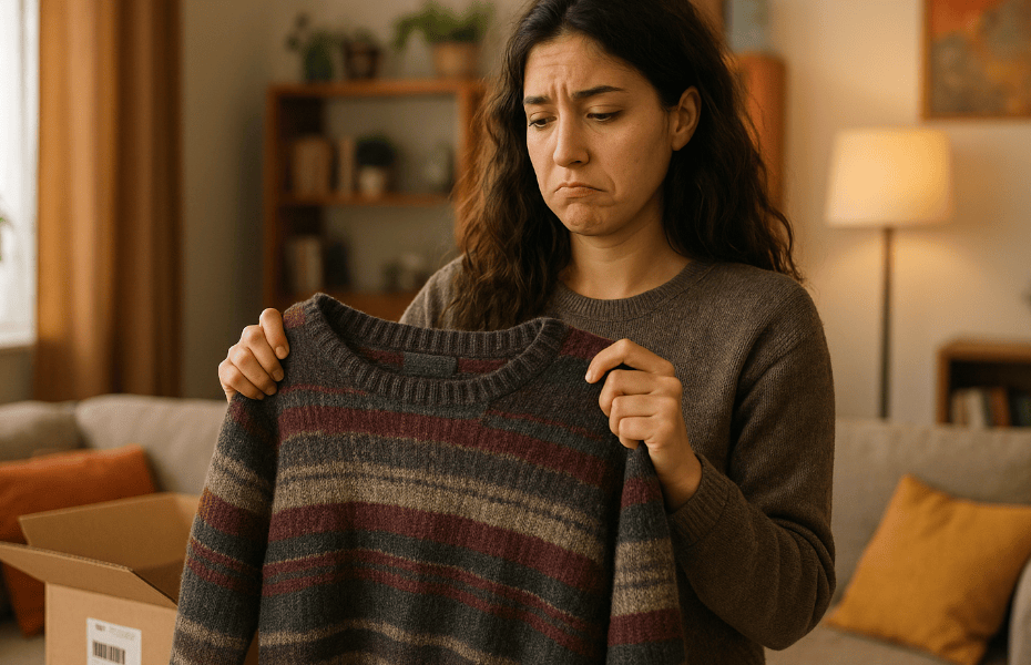 femme ayant l'air déçu de son pull livré par Howlin'