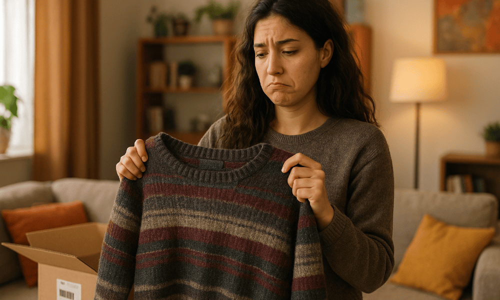 femme ayant l'air déçu de son pull livré par Howlin'