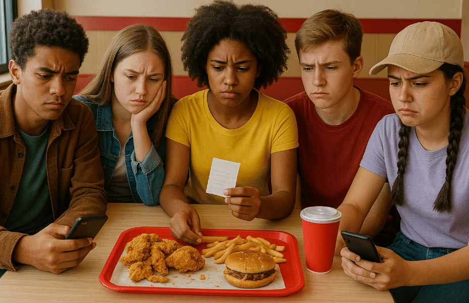 groupe de 5 amis déçus par leur repas à KFC