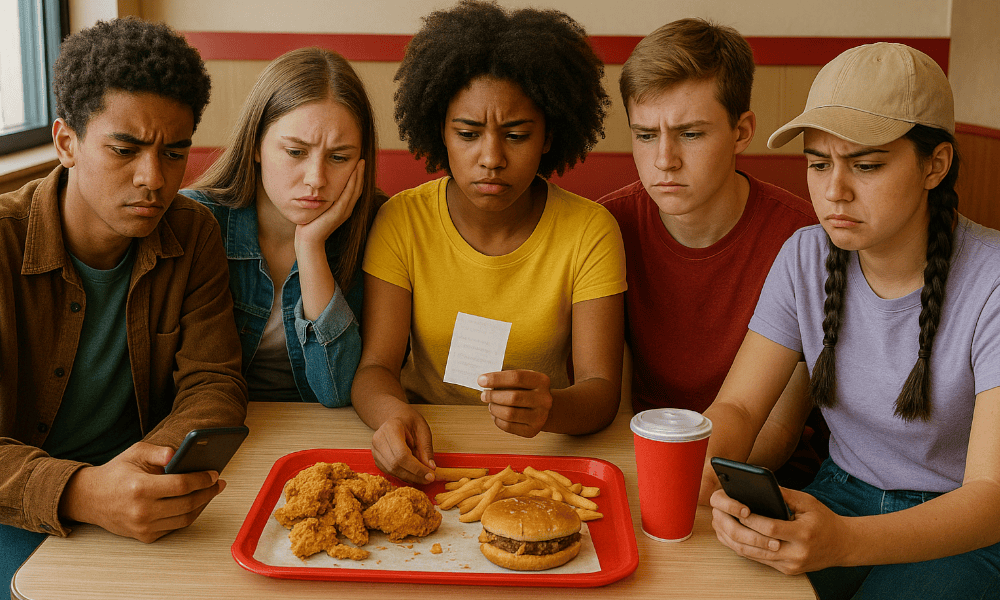 groupe de 5 amis déçus par leur repas à KFC