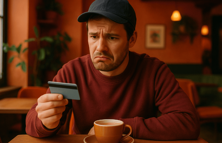 homme ayant un souci avec sa carte bancaire Monizze