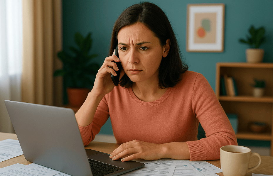femme faisant une réclamation à Partenamut à la fois par téléphone et en ligne