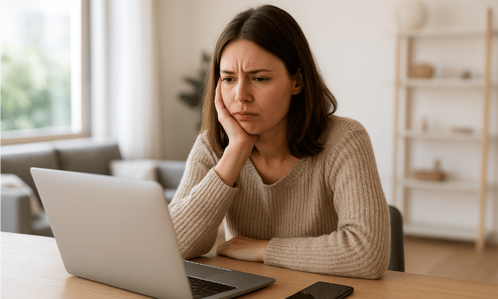femme envoyant un mail de réclamation à Wise depuis son ordinateur portable