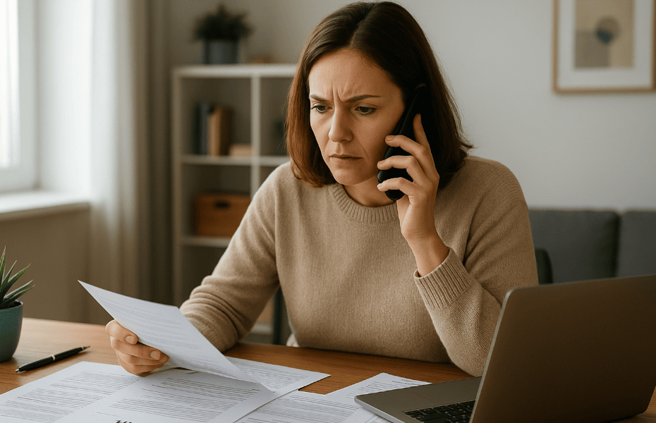 femme au téléphone faisant une réclamation à AXA