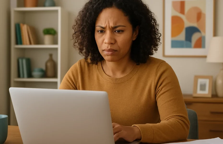 femme envoyant une réclamation à Boticinal depuis son ordinateur portable