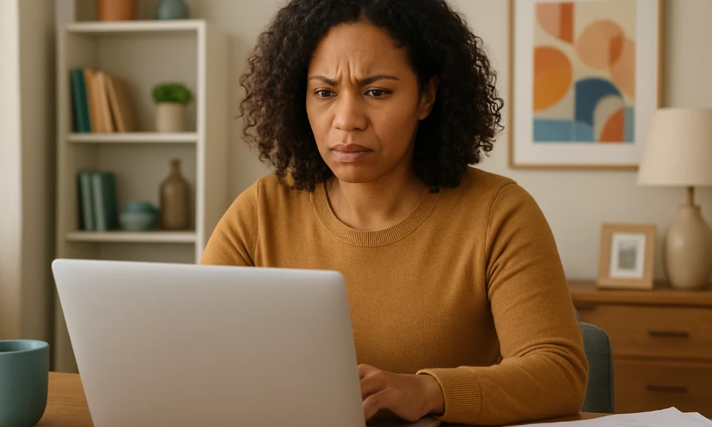 femme envoyant une réclamation à Boticinal depuis son ordinateur portable