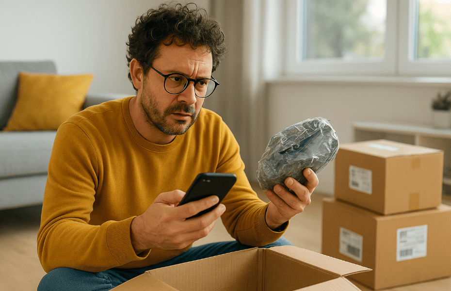 homme faisant une réclamation à Cdiscount avec son smartphone