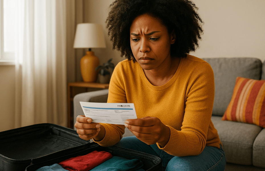 femme constatant une erreur sur un billet d'avion Emirates