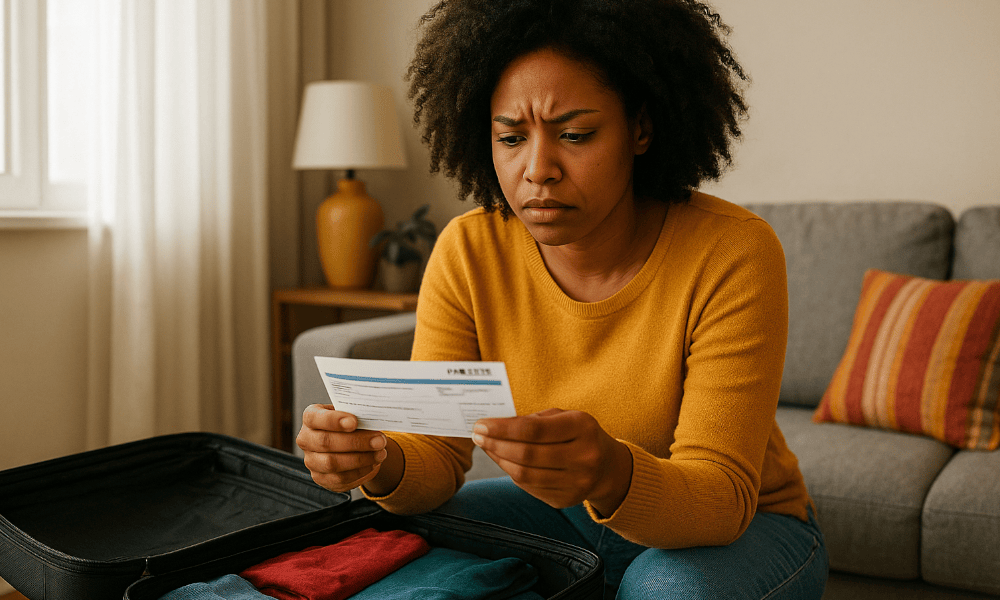 femme constatant une erreur sur un billet d'avion Emirates