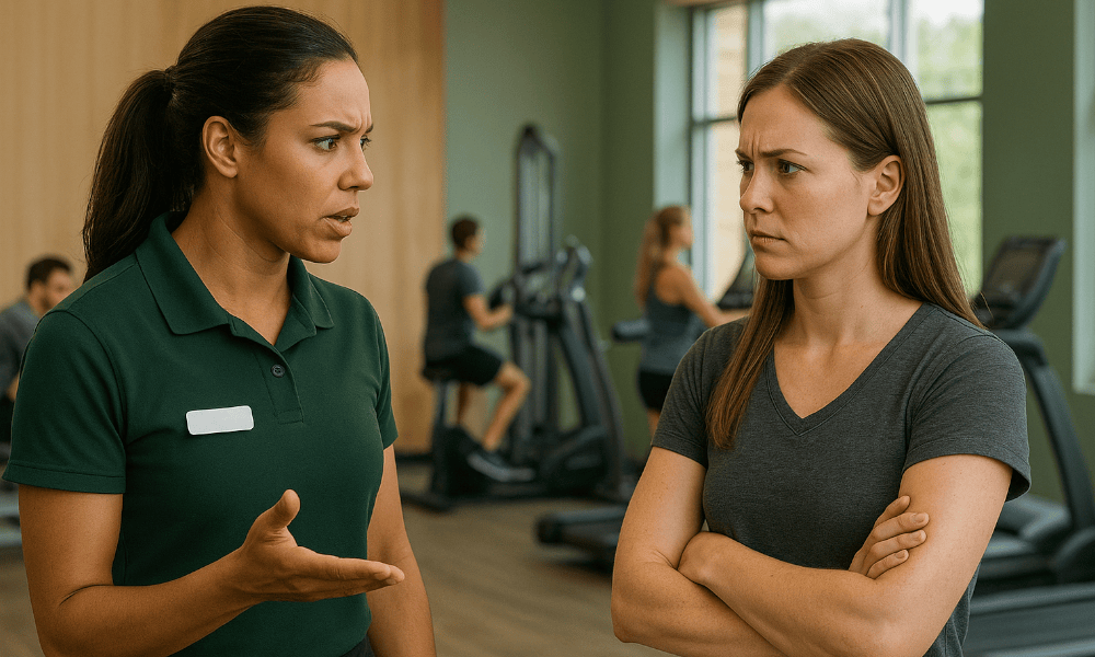 cliente se plaignant à une coach dans une salle Keep Cool