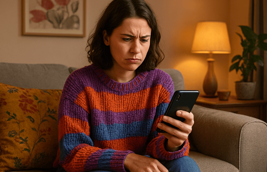 femme rencontrant un souci sur l'application mobile Meetic