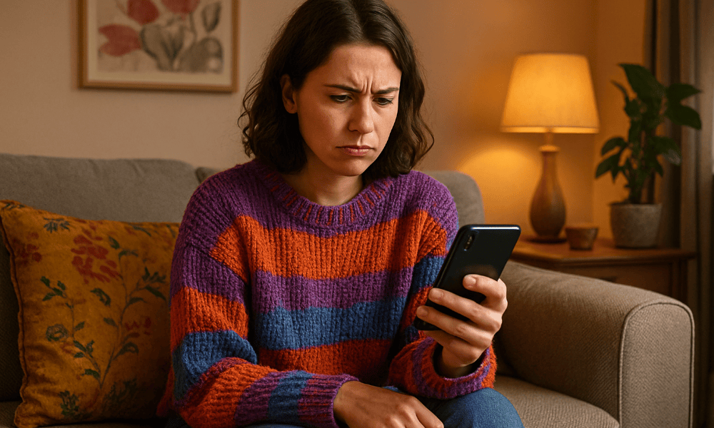 femme rencontrant un souci sur l'application mobile Meetic