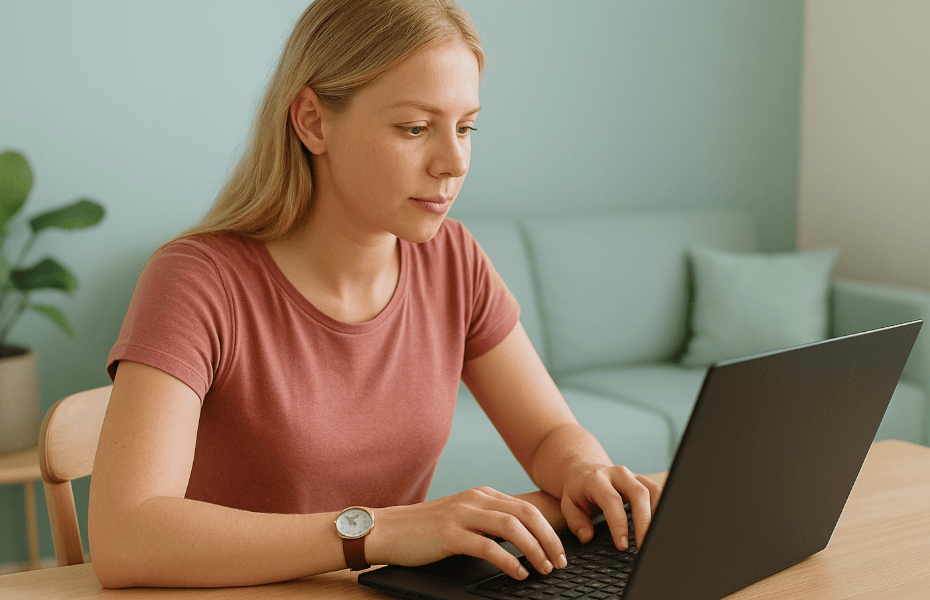 femme envoyant un mail de réclamation à la Pharmacie des Drakkars