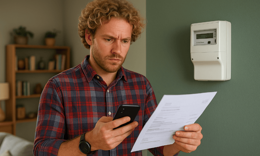 homme faisant une réclamation à Sibelga avec son smartphone
