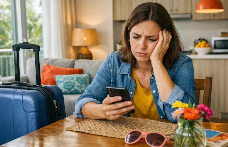 femme faisant une réclamation à Abritel depuis son smartphone