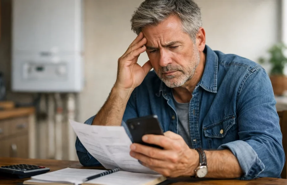 homme constatant une erreur sur une facture Comfort Energy