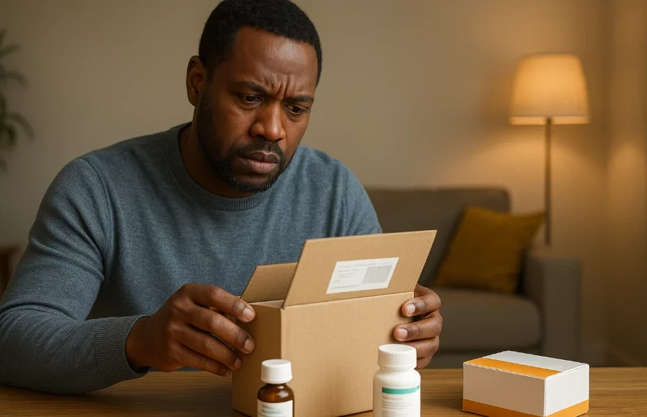 homme rencontrant un problème avec son colis IllicoPharma