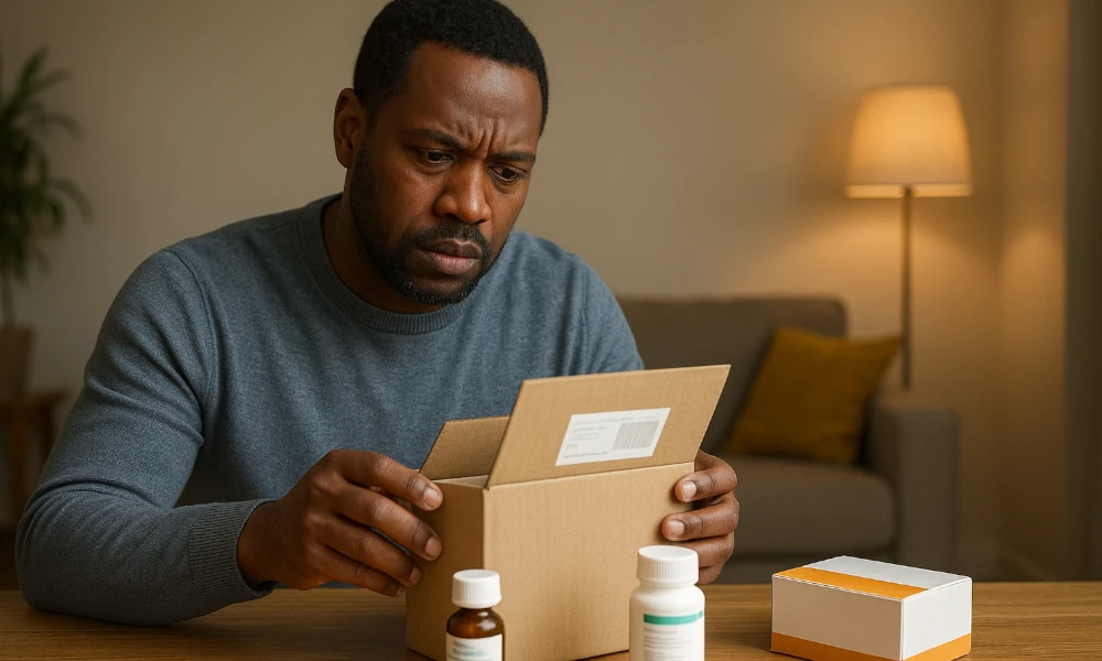 homme rencontrant un problème avec son colis IllicoPharma
