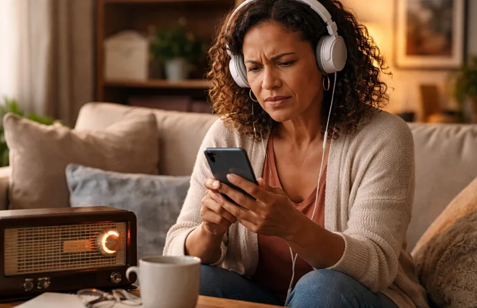 femme rencontrant des problèmes pour écouter la radio La Première