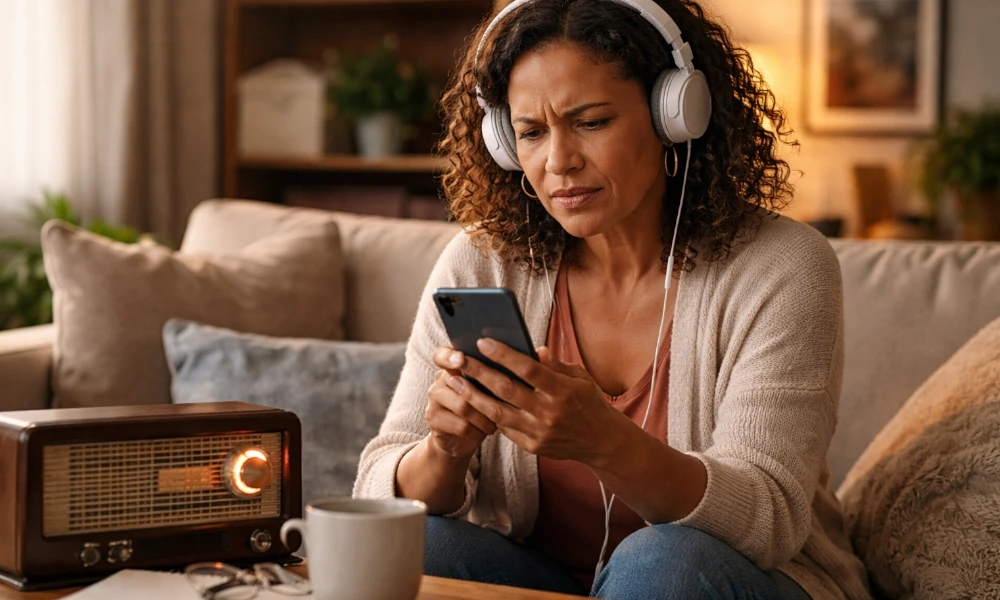 femme rencontrant des problèmes pour écouter la radio La Première