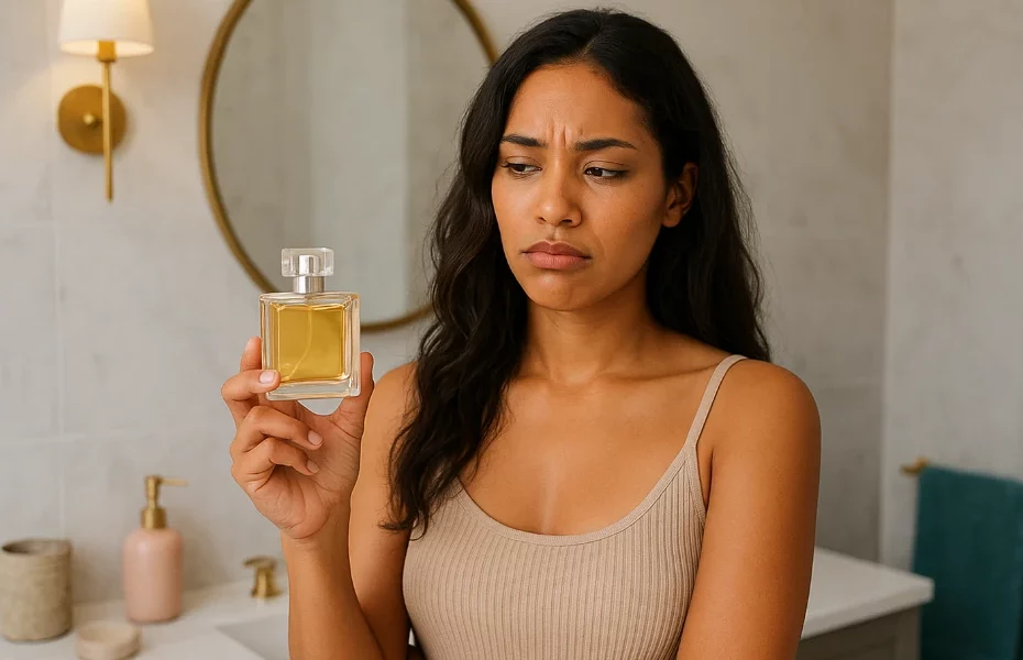 femme déçue de son parfum Lancôme
