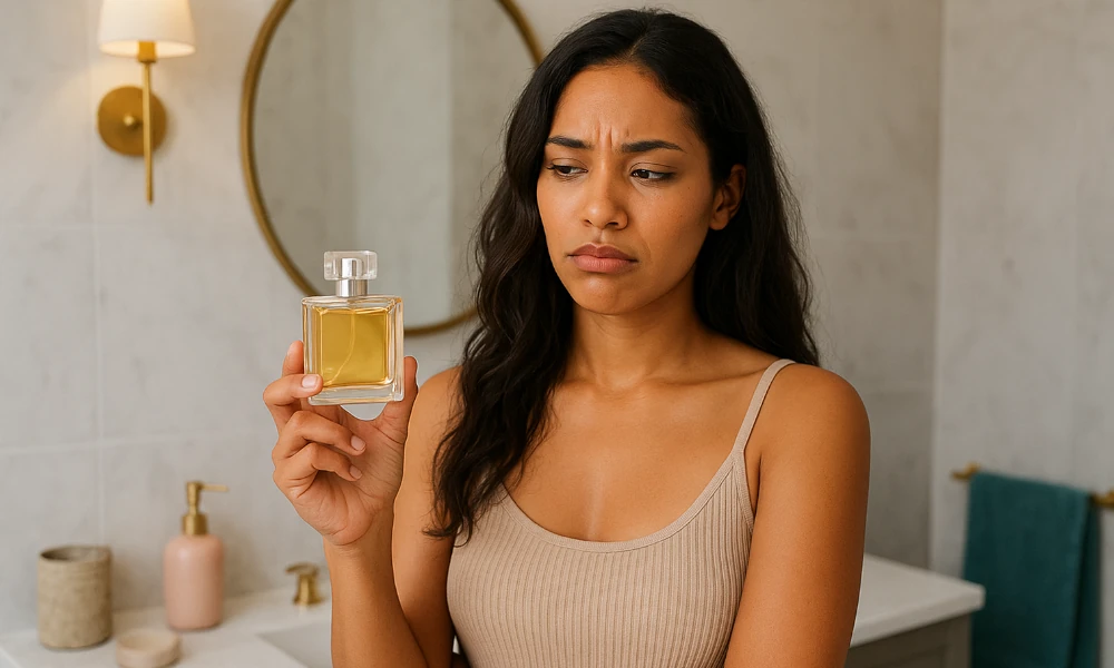 femme déçue de son parfum Lancôme