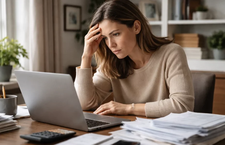 femme faisant une réclamation à l'ONEM depuis son ordinateur portable