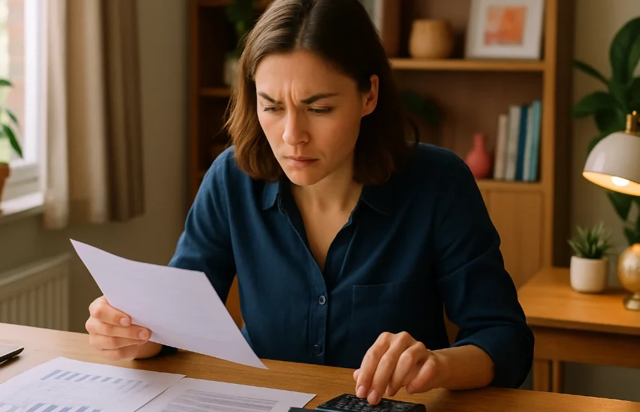 femme consultant des documents pour faire une réclamation à RecordCredits
